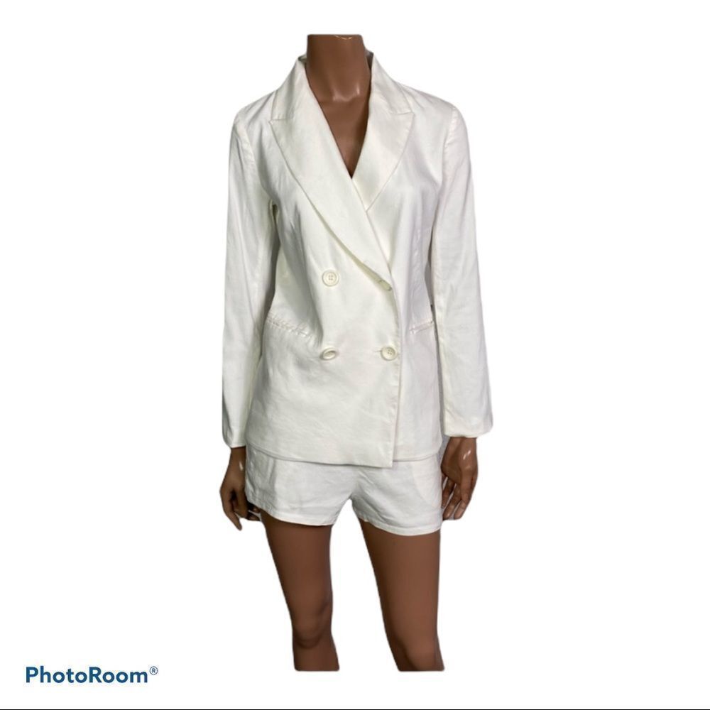 Leith White Linen Blend Blazer Shorts Set XS/S